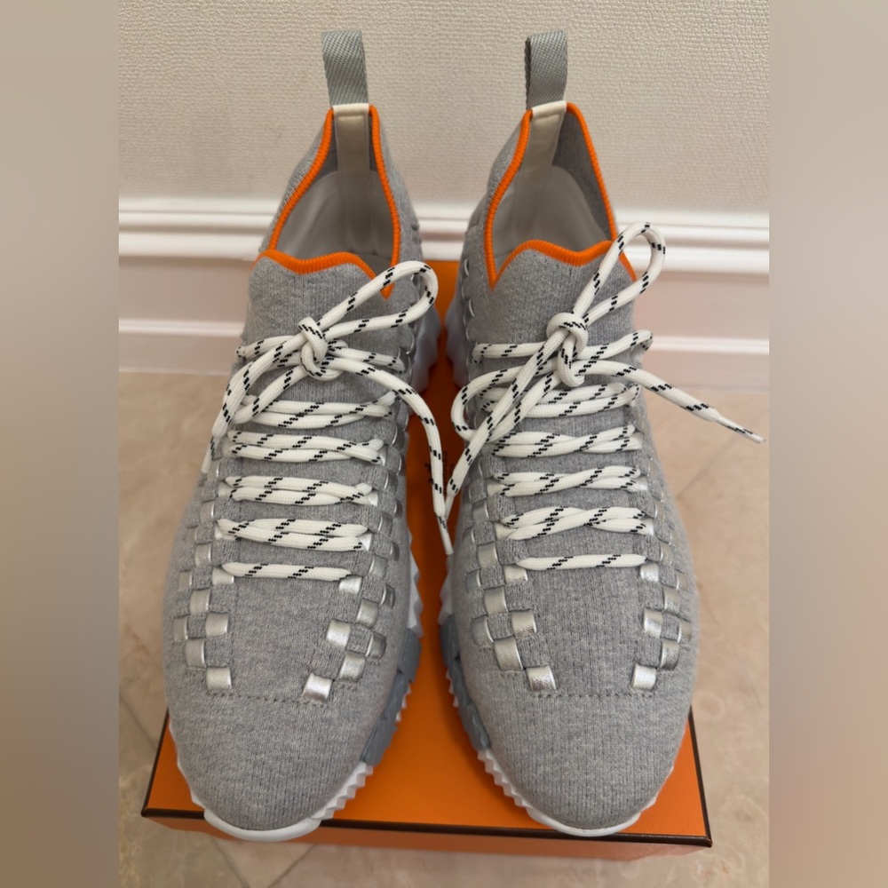 Hermès Slip-On Sneakers – Knit & lamb skin– Made in Italy Size 39,5 ( US 9-9,5) - Picture 5 of 12